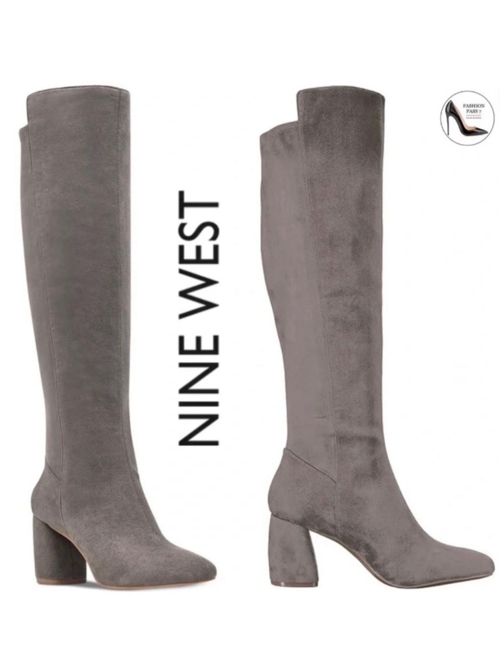 NINE WEST Kerianna Woman’s Tall Boots BLOCK HEEL GRAY Faux Suede High Boots 9